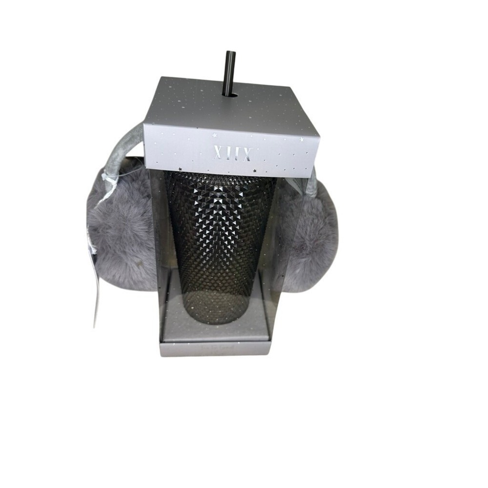 XIIX ‎ New York textured Tumbler with Straw and Cozy Earmuffs Gift Set, Gray NWT